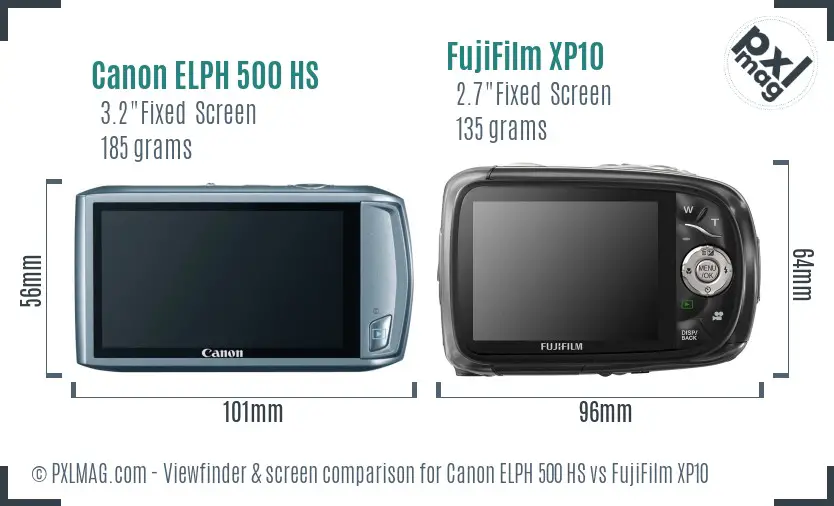 Canon ELPH 500 HS vs FujiFilm XP10 Screen and Viewfinder comparison