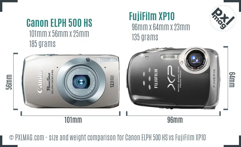Canon ELPH 500 HS vs FujiFilm XP10 size comparison