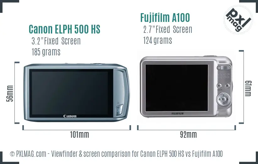Canon ELPH 500 HS vs Fujifilm A100 Screen and Viewfinder comparison Canon ELPH 500 HS vs Fujifilm A100 Screen and Viewfinder comparison
