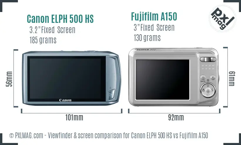 Canon ELPH 500 HS vs Fujifilm A150 Screen and Viewfinder comparison