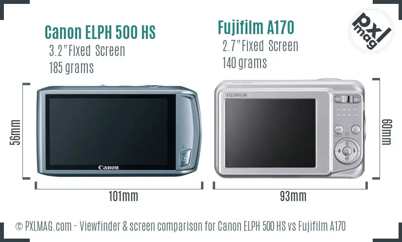 Canon ELPH 500 HS vs Fujifilm A170 Screen and Viewfinder comparison