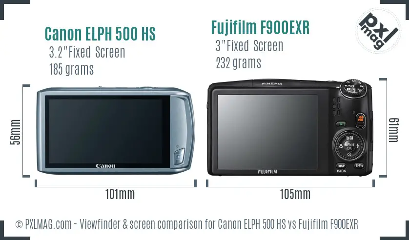 Canon ELPH 500 HS vs Fujifilm F900EXR Screen and Viewfinder comparison