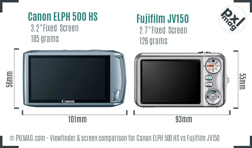 Canon ELPH 500 HS vs Fujifilm JV150 Screen and Viewfinder comparison