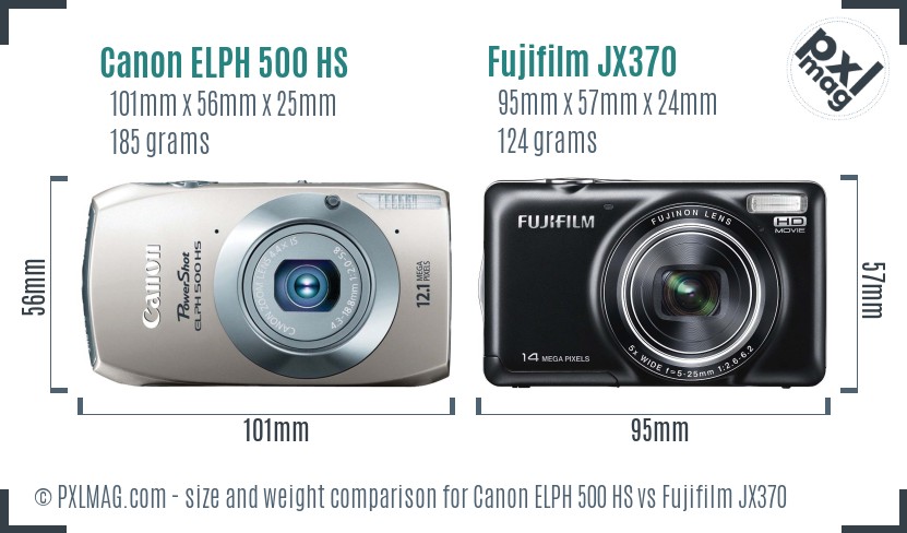 Canon ELPH 500 HS vs Fujifilm JX370 size comparison Canon ELPH 500 HS vs Fujifilm JX370 size comparison