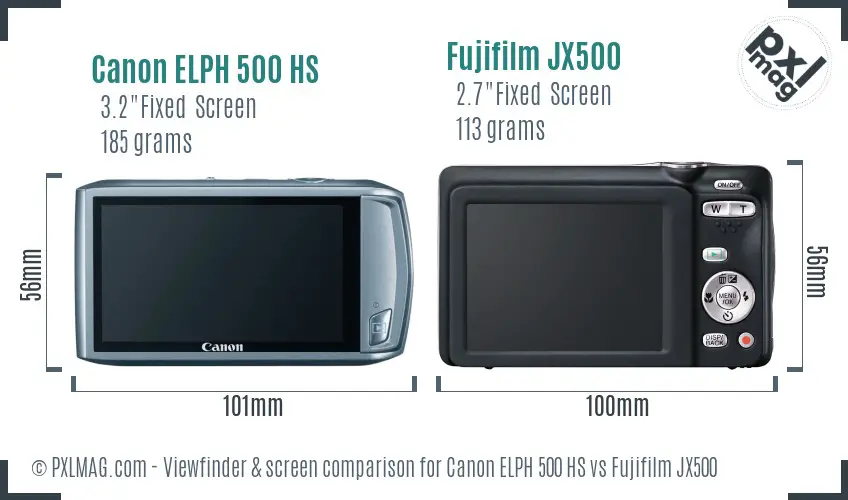 Canon ELPH 500 HS vs Fujifilm JX500 Screen and Viewfinder comparison Canon ELPH 500 HS vs Fujifilm JX500 Screen and Viewfinder comparison