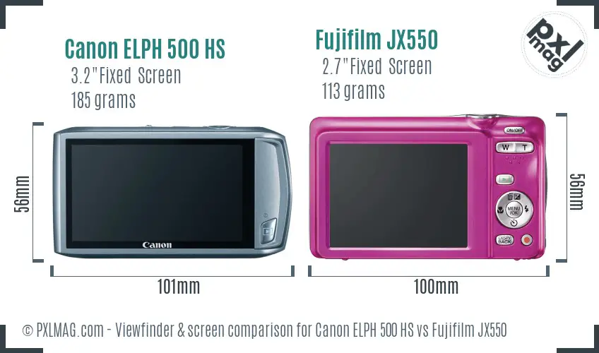 Canon ELPH 500 HS vs Fujifilm JX550 Screen and Viewfinder comparison