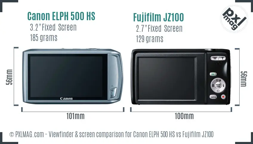 Canon ELPH 500 HS vs Fujifilm JZ100 Screen and Viewfinder comparison
