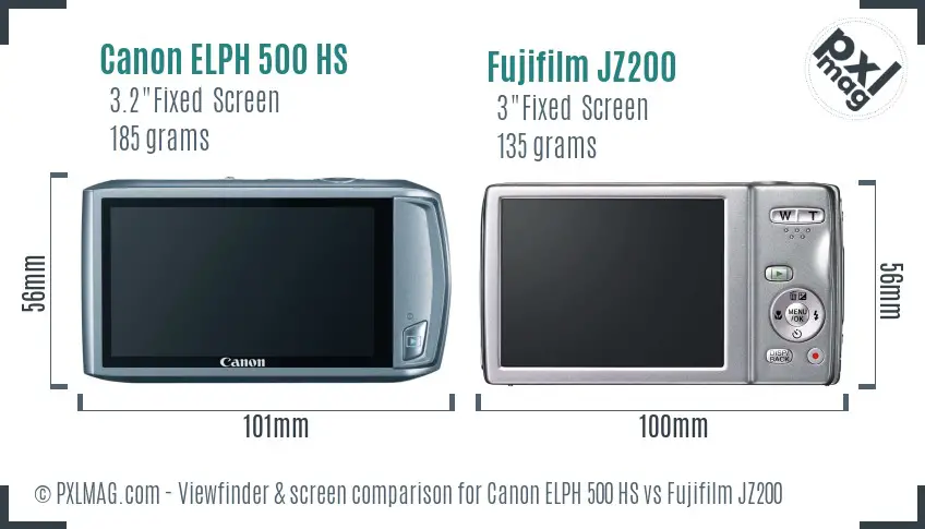 Canon ELPH 500 HS vs Fujifilm JZ200 Screen and Viewfinder comparison