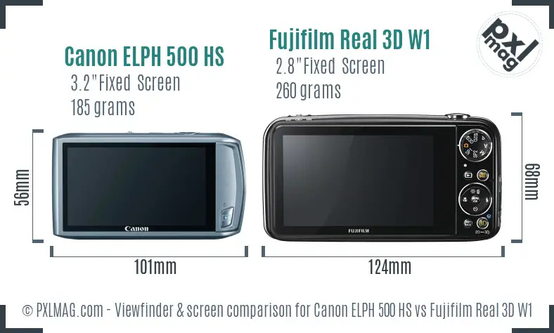 Canon ELPH 500 HS vs Fujifilm Real 3D W1 Screen and Viewfinder comparison