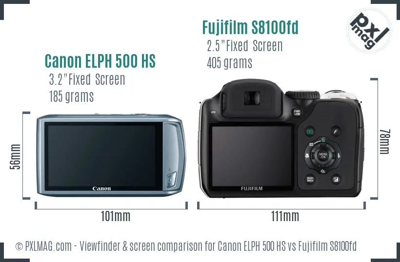 Canon ELPH 500 HS vs Fujifilm S8100fd Screen and Viewfinder comparison Canon ELPH 500 HS vs Fujifilm S8100fd Screen and Viewfinder comparison