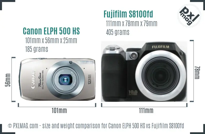 Canon ELPH 500 HS vs Fujifilm S8100fd size comparison Canon ELPH 500 HS vs Fujifilm S8100fd size comparison
