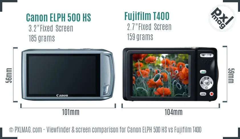 Canon ELPH 500 HS vs Fujifilm T400 Screen and Viewfinder comparison