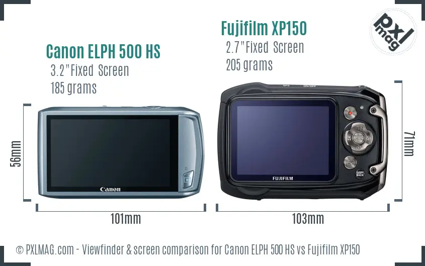 Canon ELPH 500 HS vs Fujifilm XP150 Screen and Viewfinder comparison