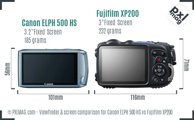 Canon ELPH 500 HS vs Fujifilm XP200 Screen and Viewfinder comparison Canon ELPH 500 HS vs Fujifilm XP200 Screen and Viewfinder comparison