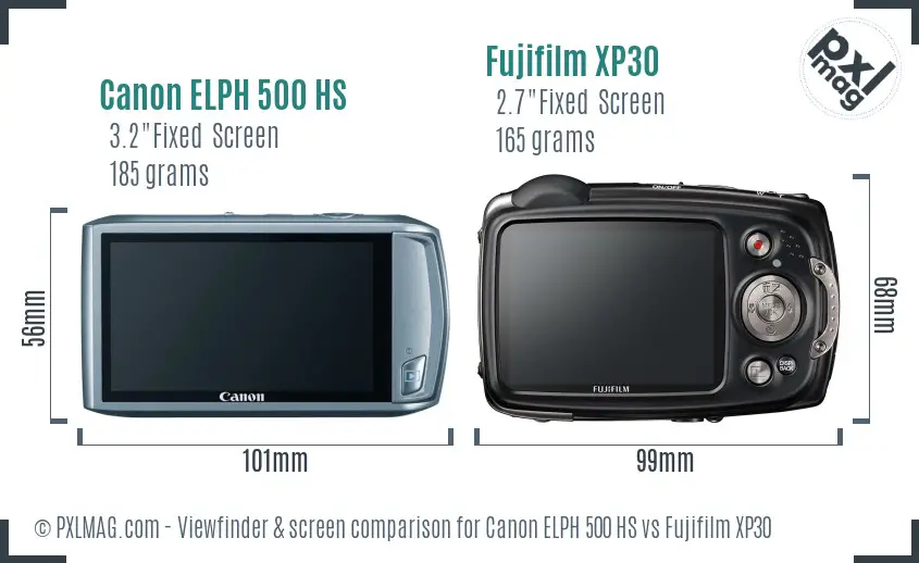 Canon ELPH 500 HS vs Fujifilm XP30 Screen and Viewfinder comparison Canon ELPH 500 HS vs Fujifilm XP30 Screen and Viewfinder comparison