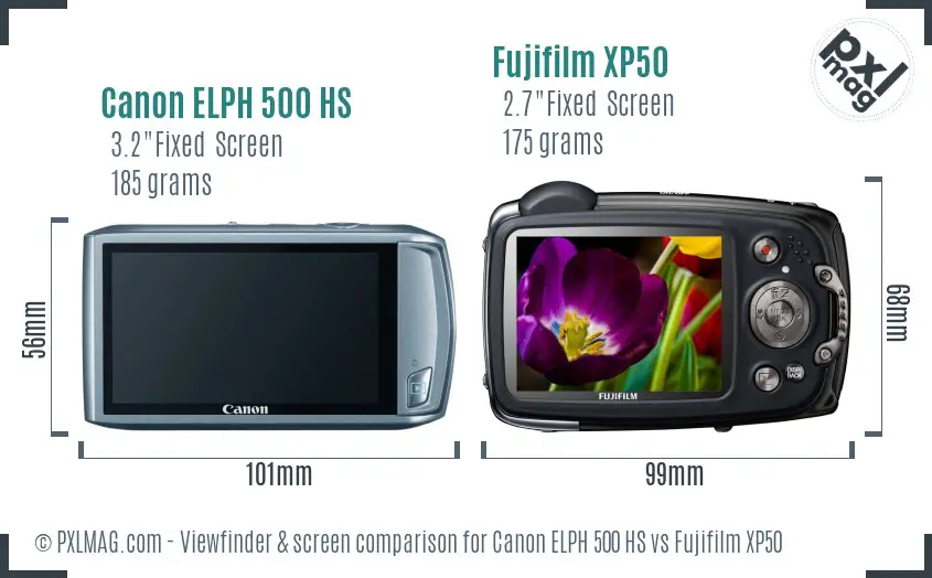 Canon ELPH 500 HS vs Fujifilm XP50 Screen and Viewfinder comparison Canon ELPH 500 HS vs Fujifilm XP50 Screen and Viewfinder comparison