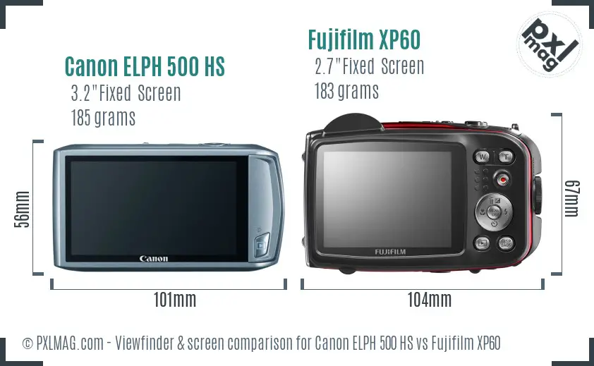 Canon ELPH 500 HS vs Fujifilm XP60 Screen and Viewfinder comparison