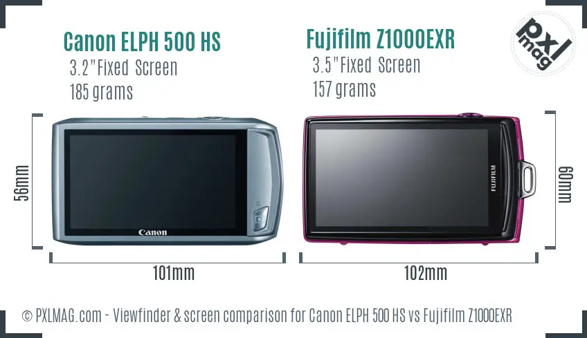 Canon ELPH 500 HS vs Fujifilm Z1000EXR Screen and Viewfinder comparison