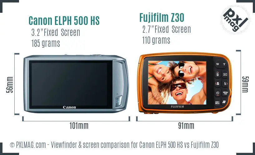 Canon ELPH 500 HS vs Fujifilm Z30 Screen and Viewfinder comparison