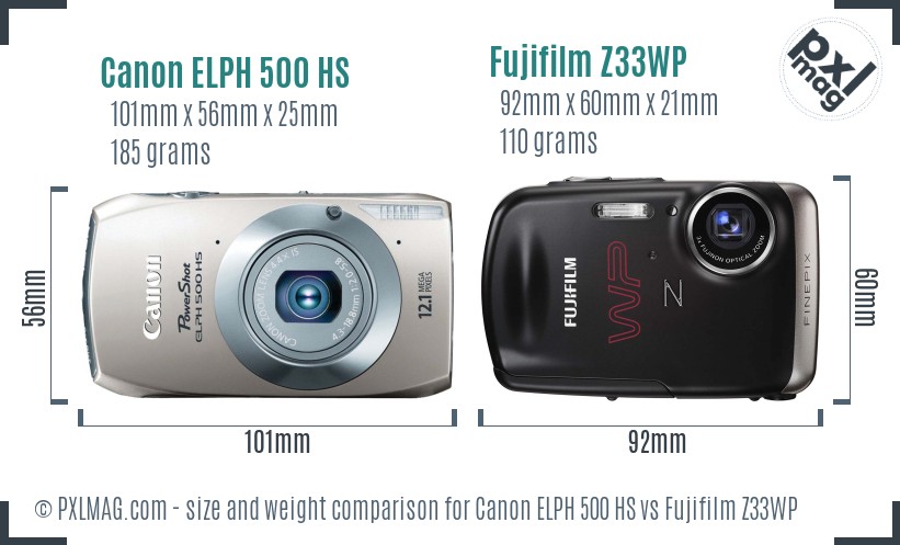 Canon ELPH 500 HS vs Fujifilm Z33WP size comparison Canon ELPH 500 HS vs Fujifilm Z33WP size comparison