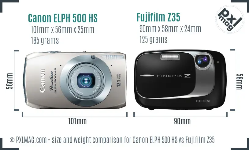 Canon ELPH 500 HS vs Fujifilm Z35 size comparison Canon ELPH 500 HS vs Fujifilm Z35 size comparison