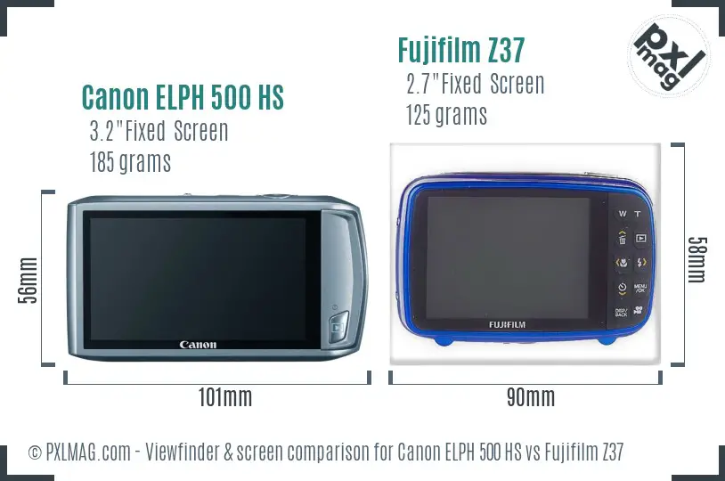 Canon ELPH 500 HS vs Fujifilm Z37 Screen and Viewfinder comparison