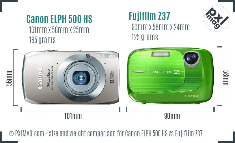 Canon ELPH 500 HS vs Fujifilm Z37 size comparison