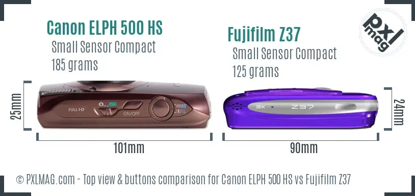 Canon ELPH 500 HS vs Fujifilm Z37 top view buttons comparison