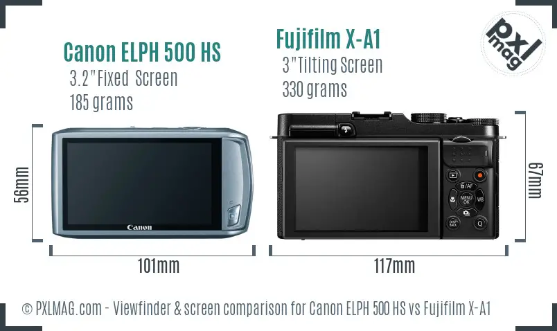 Canon ELPH 500 HS vs Fujifilm X-A1 Screen and Viewfinder comparison