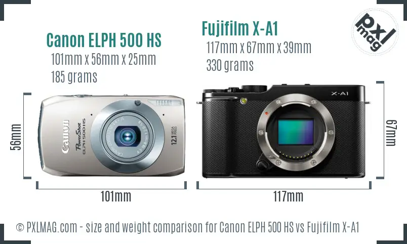 Canon ELPH 500 HS vs Fujifilm X-A1 size comparison