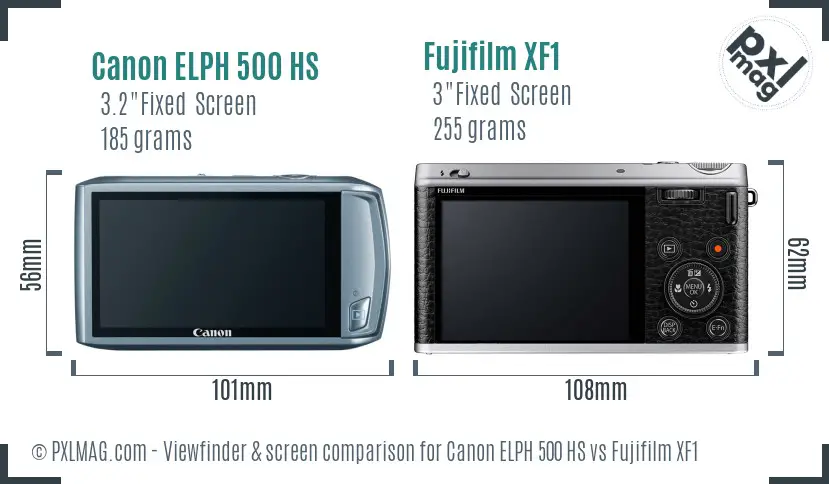 Canon ELPH 500 HS vs Fujifilm XF1 Screen and Viewfinder comparison