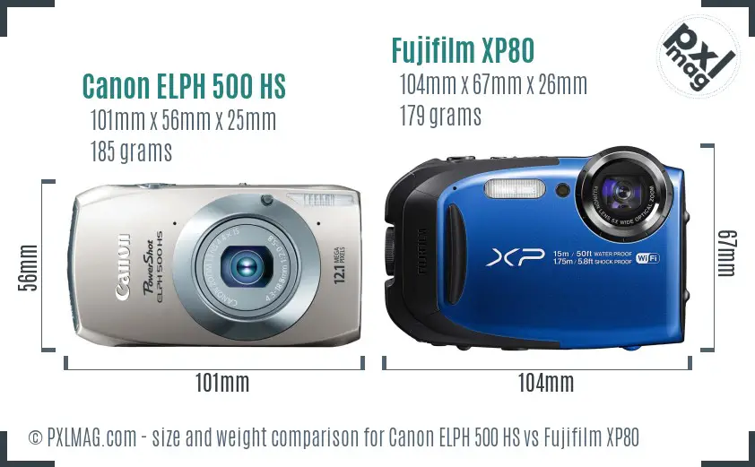 Canon ELPH 500 HS vs Fujifilm XP80 size comparison