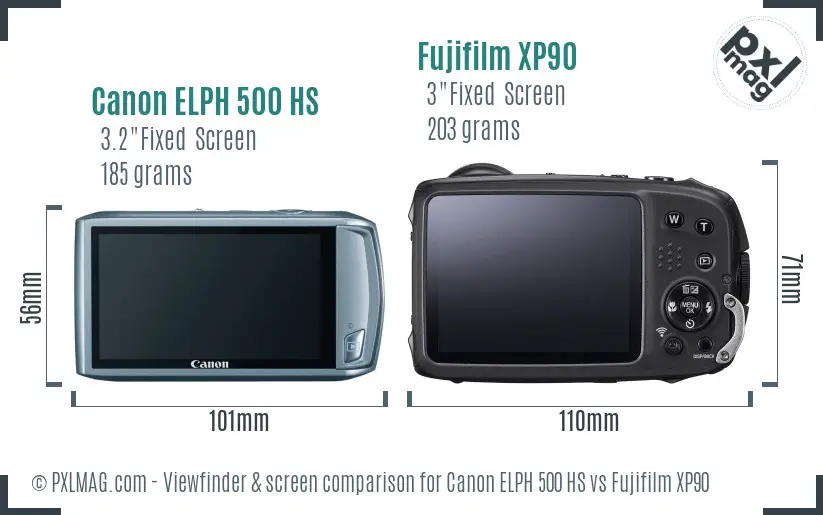 Canon ELPH 500 HS vs Fujifilm XP90 Screen and Viewfinder comparison