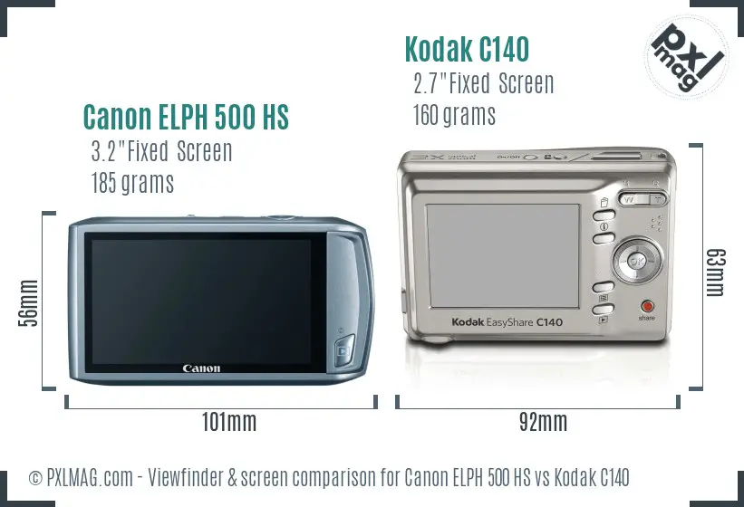 Canon ELPH 500 HS vs Kodak C140 Screen and Viewfinder comparison