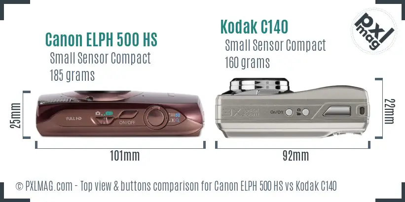 Canon ELPH 500 HS vs Kodak C140 top view buttons comparison