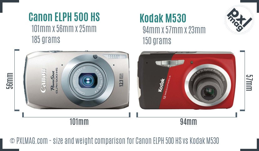 Canon ELPH 500 HS vs Kodak M530 size comparison