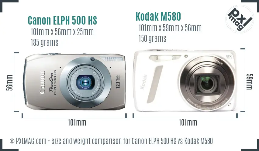 Canon ELPH 500 HS vs Kodak M580 size comparison