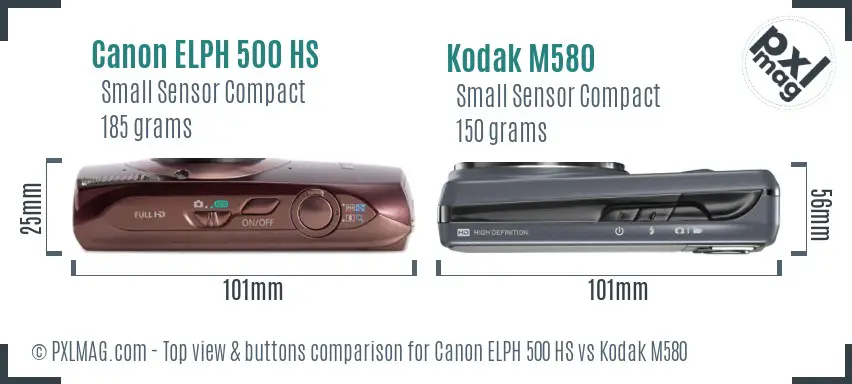 Canon ELPH 500 HS vs Kodak M580 top view buttons comparison