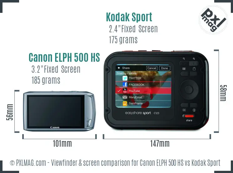Canon ELPH 500 HS vs Kodak Sport Screen and Viewfinder comparison