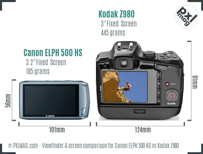 Canon ELPH 500 HS vs Kodak Z980 Screen and Viewfinder comparison Canon ELPH 500 HS vs Kodak Z980 Screen and Viewfinder comparison