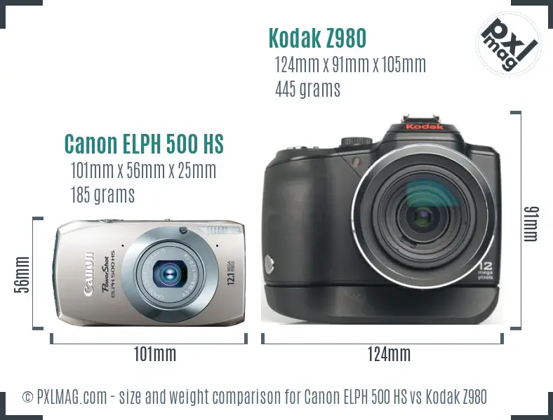 Canon ELPH 500 HS vs Kodak Z980 size comparison Canon ELPH 500 HS vs Kodak Z980 size comparison