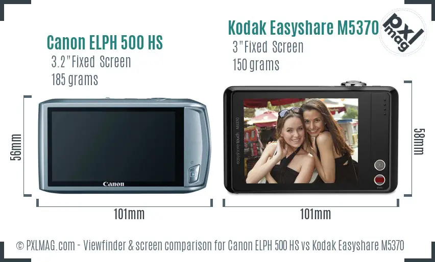 Canon ELPH 500 HS vs Kodak Easyshare M5370 Screen and Viewfinder comparison