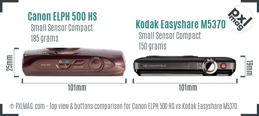 Canon ELPH 500 HS vs Kodak Easyshare M5370 top view buttons comparison