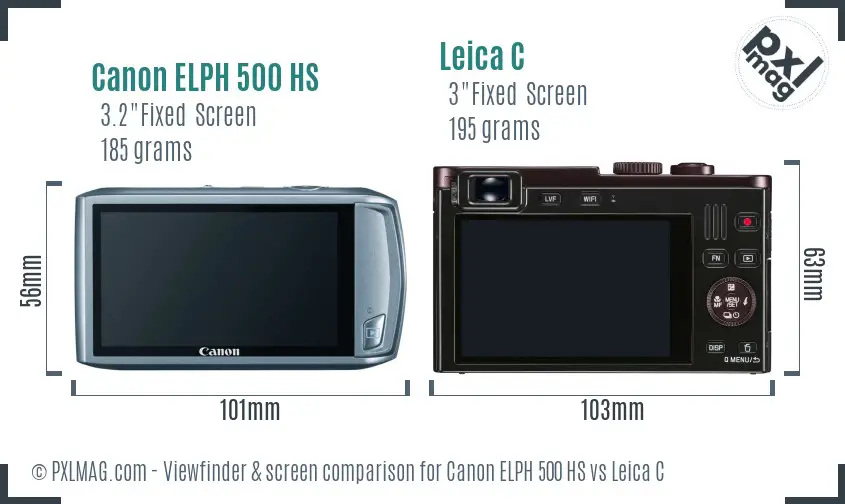 Canon ELPH 500 HS vs Leica C Screen and Viewfinder comparison