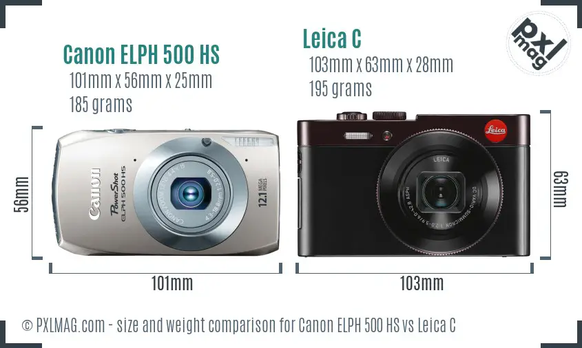 Canon ELPH 500 HS vs Leica C size comparison