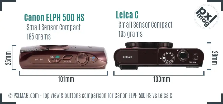 Canon ELPH 500 HS vs Leica C top view buttons comparison