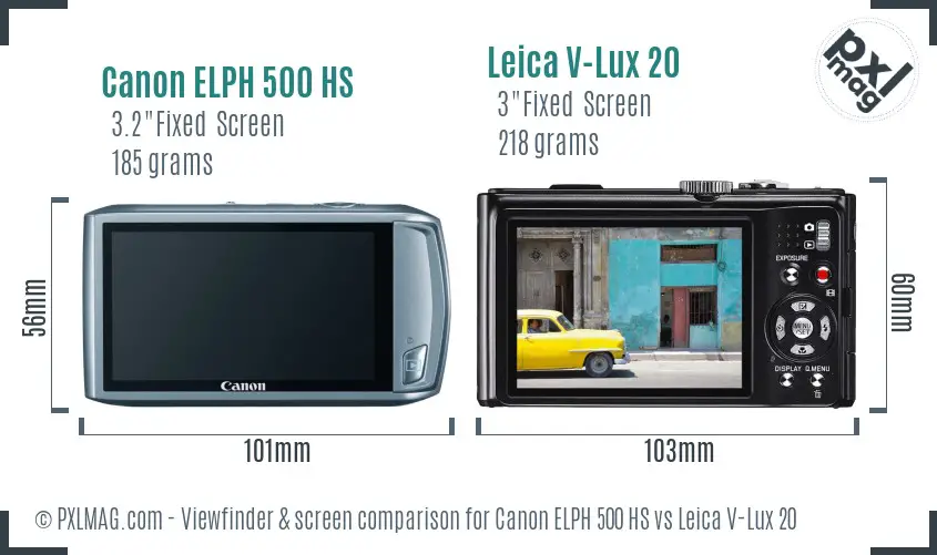 Canon ELPH 500 HS vs Leica V-Lux 20 Screen and Viewfinder comparison Canon ELPH 500 HS vs Leica V-Lux 20 Screen and Viewfinder comparison