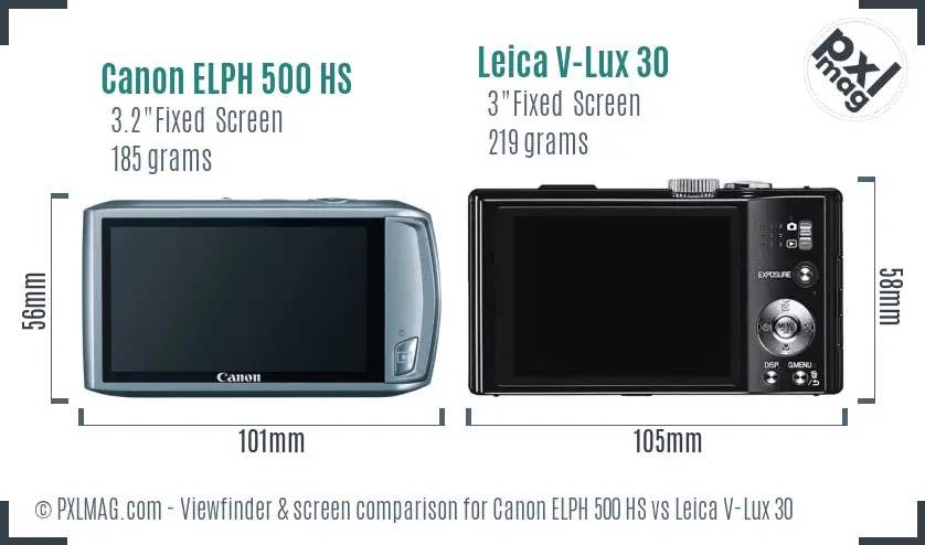 Canon ELPH 500 HS vs Leica V-Lux 30 Screen and Viewfinder comparison