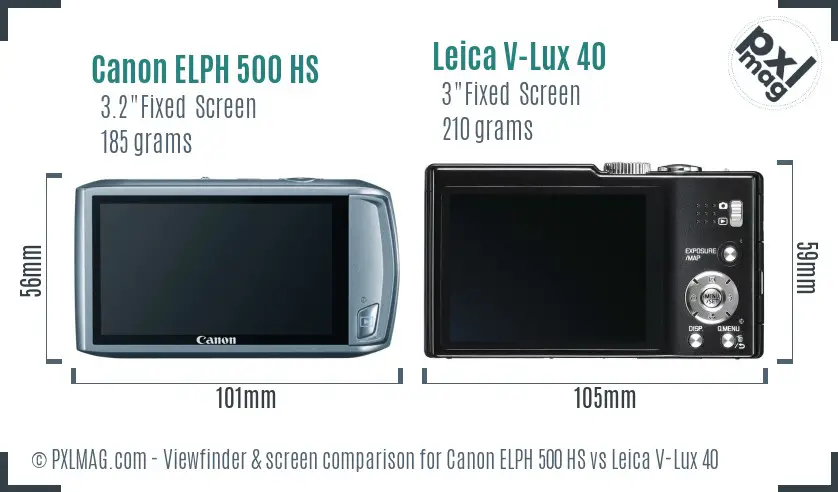 Canon ELPH 500 HS vs Leica V-Lux 40 Screen and Viewfinder comparison
