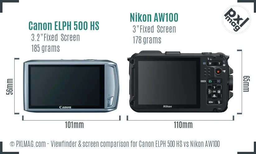 Canon ELPH 500 HS vs Nikon AW100 Screen and Viewfinder comparison